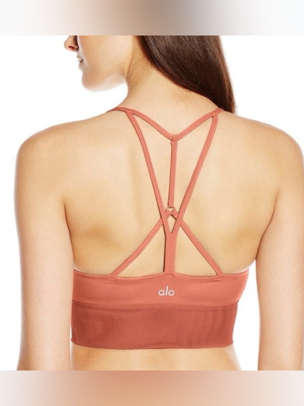 ALO Yoga Lavish Strappy Back Sports Bra in Terracotta Rose